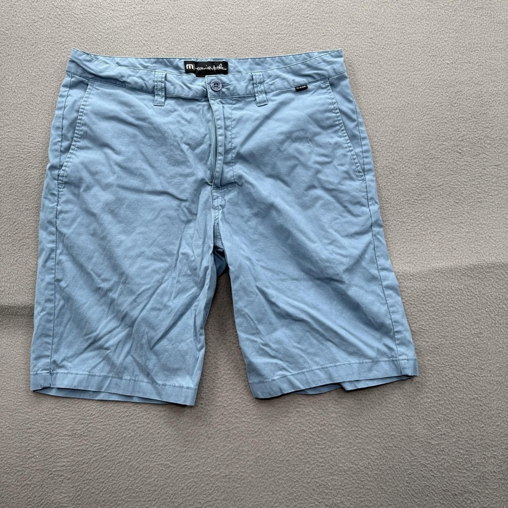 Travis Mathew Shorts Mens 32 Blue Tencel Chino Stretch 10 Inseam Casual Summer
